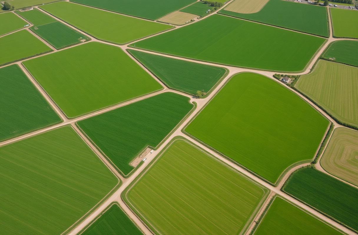 Aerial view of farm lots and parcels